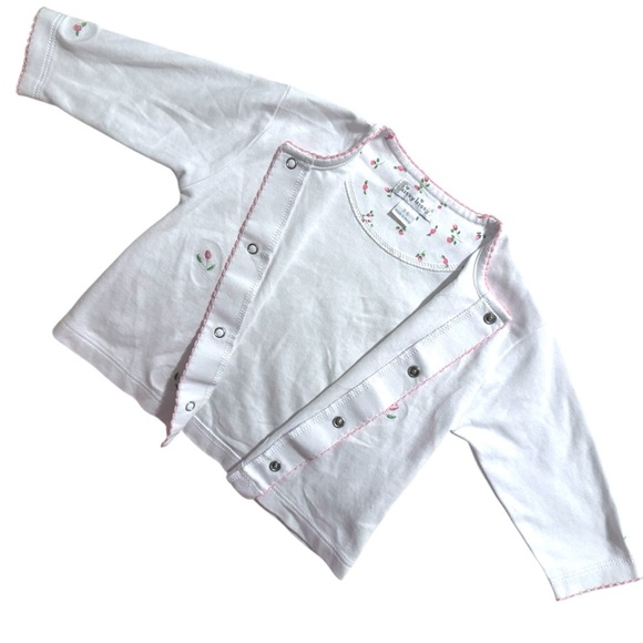 Kissy Kissy Baby Girl Cardigan Sweater 3-6M White Pink Rose Embroidered Pima - Picture 3 of 8